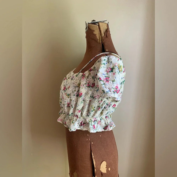 Top shop off shoulder top, floral eyelet cropped blouse - Picture 6 of 10